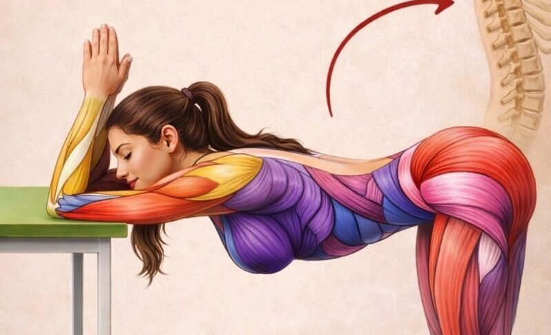 Postura del cachorro apoyada en una mesa: beneficios reales para aliviar el dolor de espalda y aumentar la energía