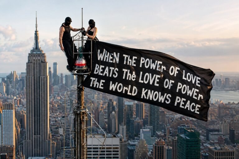 Escalaron el Empire State Building para pedir paz al mundo… y terminaron comprometiéndose a 443 metros de altura