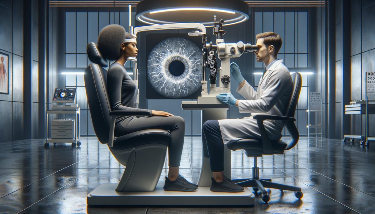 A patient undergoing advanced retina screening with state-of-the-art equipment at the Casey Eye Institute