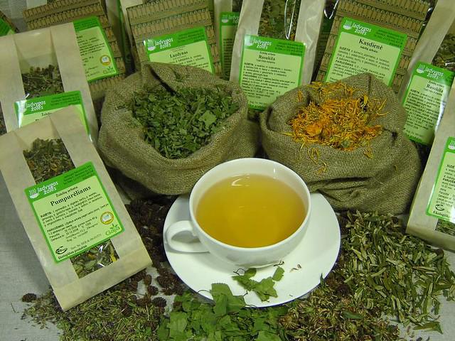 A variety of herbal teas with visual representations of their health benefits